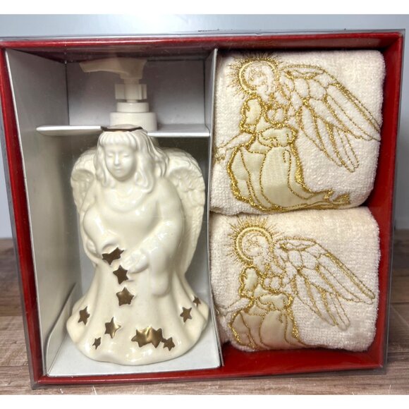 Angel Soap Dispenser & Towels Gift Set - Picture 1 of 5